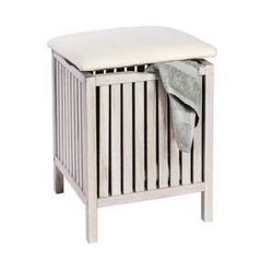 Bílá koupelnová stolička z ořechového dřeva s úložným prostorem Wenko Norway