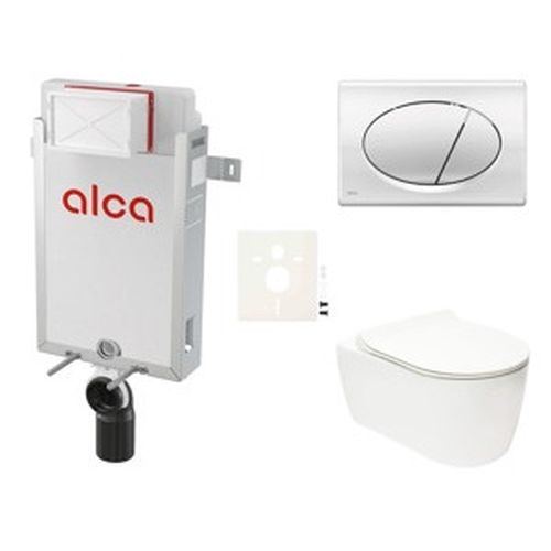 Závěsný set WC Glacera ALFA rim-ex, nádržka Alcaplast Renovmodul, tlačítko chrom lesk SIKOAA2