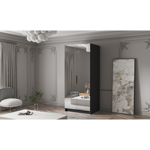 Šatní skříň BODRUM 100 III - černá/černé úchytky