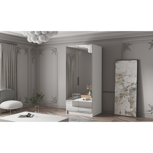 Šatní skříň BODRUM 100 III - bílá/černé úchytky