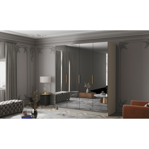 Šatní skříň SALVADOR 200 III - béžová/zlaté úchytky