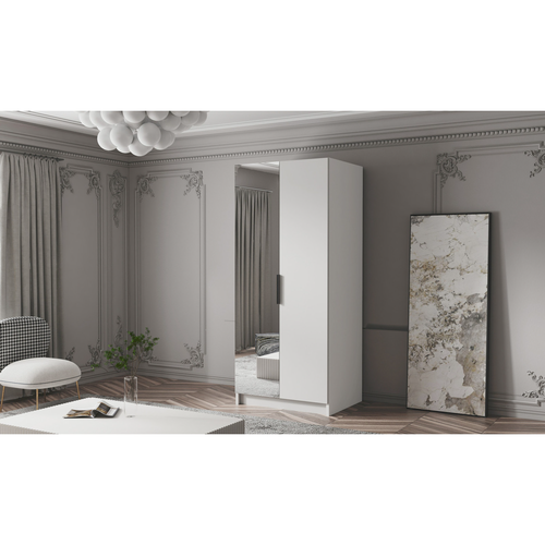 Šatní skříň BODRUM 100 II - bílá/černé úchytky