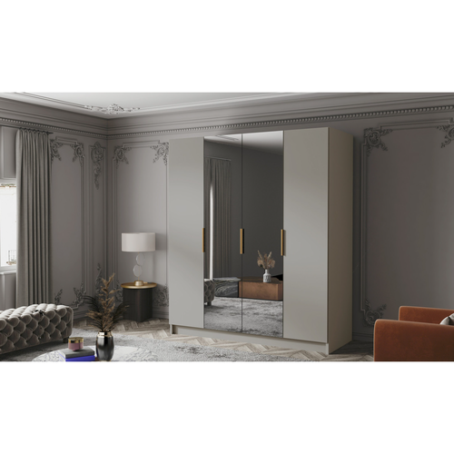 Šatní skříň SALVADOR 200 II - béžová/zlaté úchytky