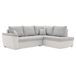 Rozkládací rohová sedací souprava VEGAS 245/190 Světle šedá/bílá eko-kůže Pravá