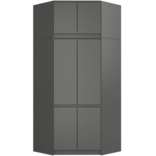 Rohová šatní skříň s nástavbou S100 - šedá