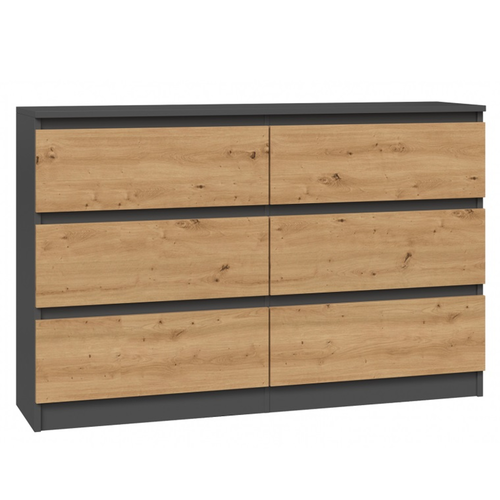 Komoda Malva 6 zásuvek 140 - antracit/dub artisan