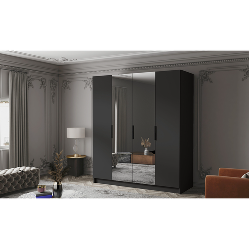 Šatní skříň SALVADOR 200 II - černá/černé úchytky