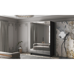 Šatní skříň CALPE 150 III - černá/černé úchytky