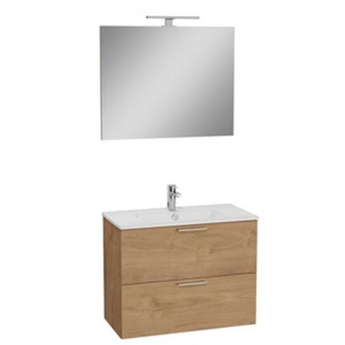 Koupelnová sestava s umyvadlem zrcadlem a osvětlením Vitra Mia 79x61x39,5 cm dub MIASET80D