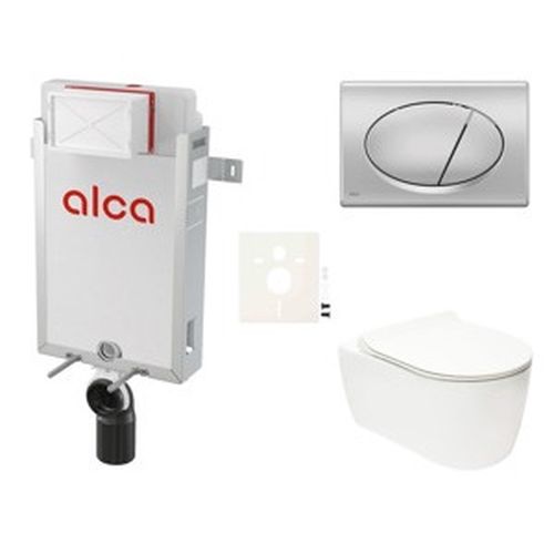 Závěsný set WC Glacera ALFA rim-ex, nádržka Alcaplast Renovmodul, tlačítko chrom mat SIKOAA3