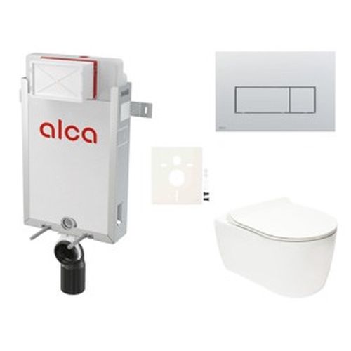 Závěsný set WC Glacera ALFA rim-ex, nádržka Alcaplast Renovmodul, tlačítko chrom mat SIKOAA9