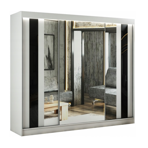 Kvalitní Šatní Skříň Como 250 cm Černá Bílý mat