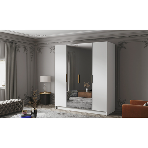 Šatní skříň SALVADOR 200 II - bílá/zlaté úchytky