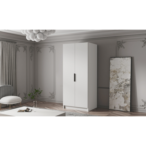 Šatní skříň BODRUM 100 I - bílá/černé úchytky