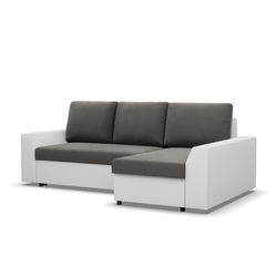 Rohová rozkládací sedací souprava PAUL látka v kombinaci s eko-kůží Pravá Šedá/bílá II