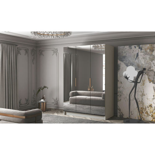 Šatní skříň CALPE 150 III - béžová/zlaté úchytky